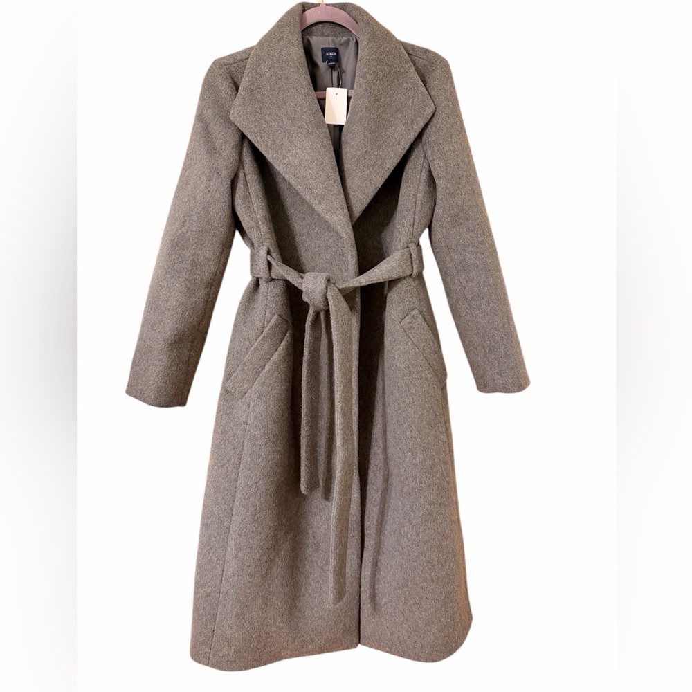 NWT J Crew Belted Wrap Coat Grey Size 6